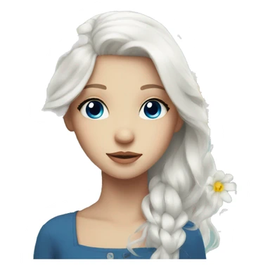Girl with white hair and blue eyes with flowers  sticker