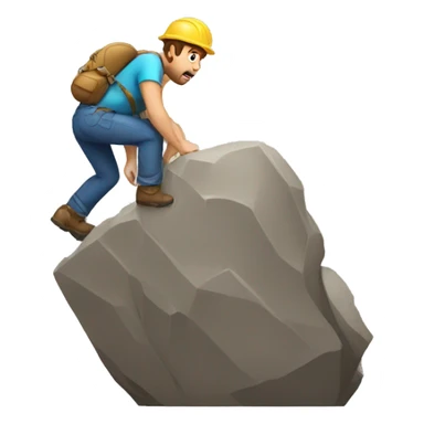 man struggles to climb a rock sticker