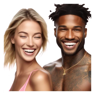 Photo of Victoria secret model laughing with a tattooed male model  sticker