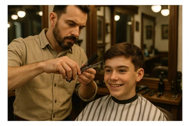 Sartaroshxonada soch olayotgan o'smirin usta sticker