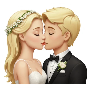 One blonde girl and one blonde boy at their wedding while kissing sticker