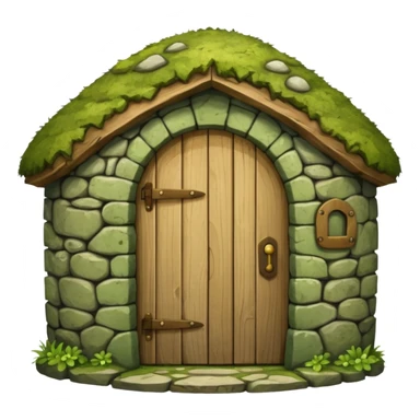 Round stone hut with wooden door.




 sticker