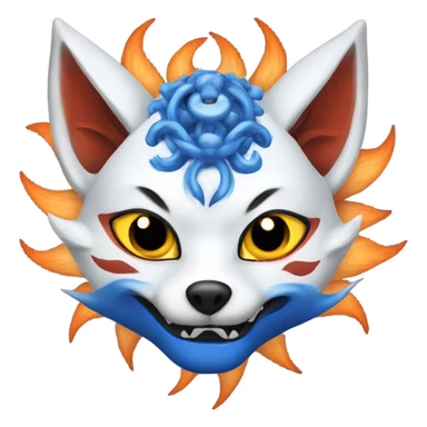 Nine-tailed Fox with blue japanese demon mask sticker