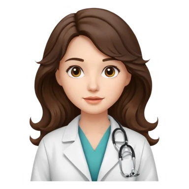 aesthetic emoji of a pretty brunette with long wave hair woman with a white coat doctor sticker