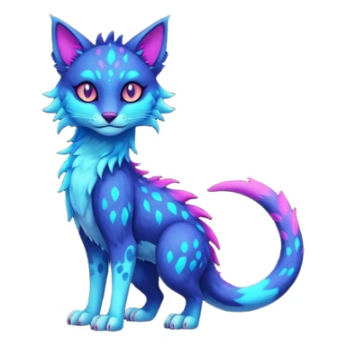 Kawaii dark edgy colorful vibrant neon glowing fantasy feline-vernid-sergal-fursona animal creature with a tufted tail full body with intricate markings  sticker