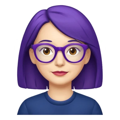 50-year-old woman with purple glasses, brown eyes, and navy blue shoulder-length hair sticker