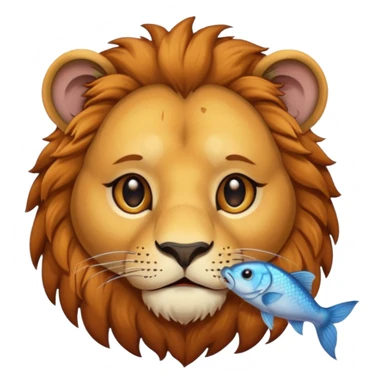  A lion eating a fish, feeling sad because it’s too small, portrait sticker