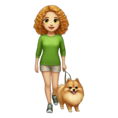 light-skinned-girl-with-green-eyes-walk-with-red-pomeranian sticker
