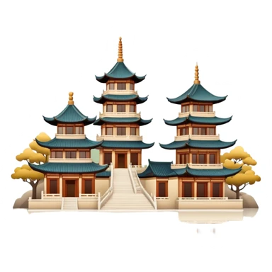 Traditional Chinese architecture with pagoda roofs, natural colors, balanced tones, classic emoji style sticker