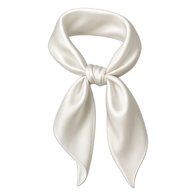white silk scarf, tied in a loose knot, smooth and glossy, no background sticker