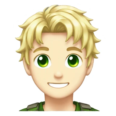 anime, pixel art, boy, shota, blond hair, green eyes, smiling sticker
