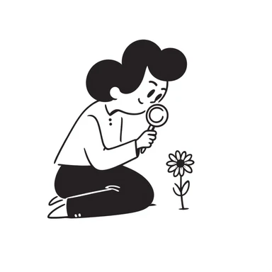 A hand-drawn person looking through a magnifying glass sticker