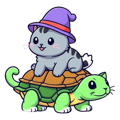 Lazy cat riding a turtle  sticker