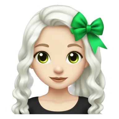 pale girl with long platinum white wavy hair with bright green eyes and wearing a black hair bow pale girl with long platinum white wavy hair with bright green eyes and wearing a black hair bow sticker