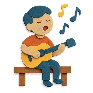 person sitting on a dock singing a song, paper craft style sticker