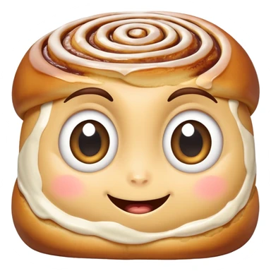 cinnamon roll with big eyes and a happy face sticker