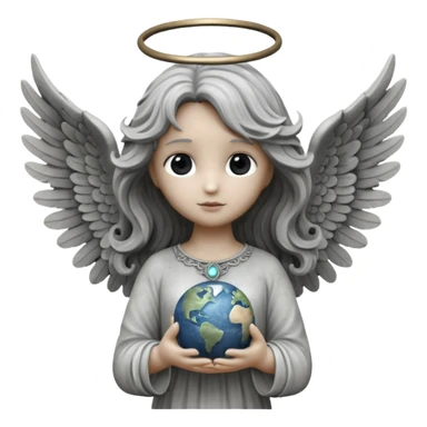 Angel statue (All gray/Rock) long wavy hair hollow eyes feathered wings holding the world (White and Black)  sticker