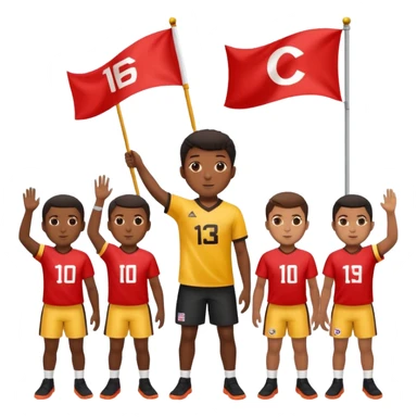 A black boy holding a big team flag, waving it proudly with a determined expression full body sticker