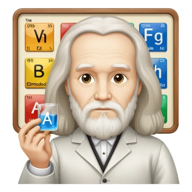 Dmitri Mendeleev with periodic table of elements sticker