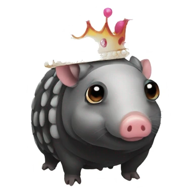 Black chubby round armadillo pig panda centipede armadillo wearing a crown sticker