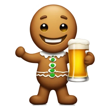 Gingerbread man smiling really big while holding beer glass  sticker