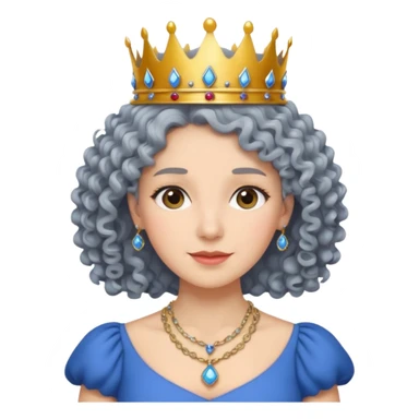 gray curly hair ladies with necklace and crown, with blue dress sticker