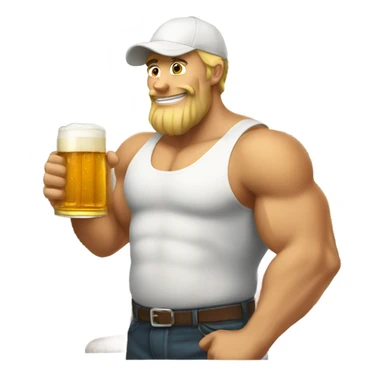 Buff white dad drinking beer wearing cap sticker