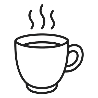 hand-drawn outlined icon of a coffee cup, black outlines, no fill, no color sticker