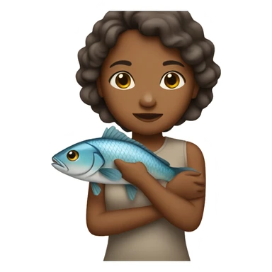 A brown girl holds a fish in her arms sticker