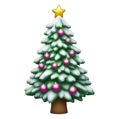 christmas tree with snow on it and silver and pink ornaments with a star on top sticker