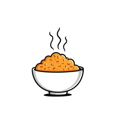 hand-drawn bowl of rice with orange-colored grains, steaming hot sticker