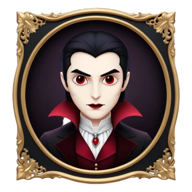 Cinematic Noble Vampire Portrait Emoji, Elegant and commanding, with a refined, pale visage framed by dark, velvet accents and a hint of crimson, exuding timeless seduction and dangerous allure, simplified yet exquisitely detailed, glowing with a soft nocturnal radiance and a subtle, mysterious outline that captures the regal spirit of an immortal lord of the night! sticker