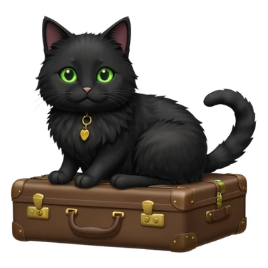 Black fluffy cat with suitcase in sun sticker