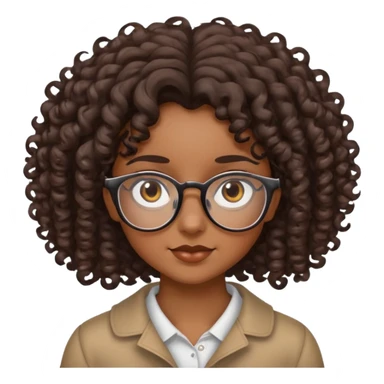 a girl with curly dark brown hair and glasses with brown small eyes sticker