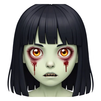 Garota zumbi com cabelos pretos lisos com franja (tipo esse emoji 🧟‍♀️) sticker