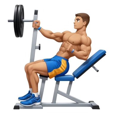 side-view bodybuilder in blue shorts seated weighted calf-raise machine on his tip toes sticker