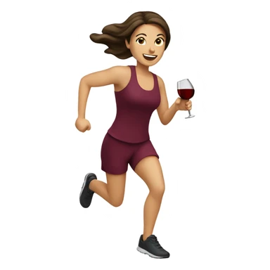 Caucasian Brunette running with wine sticker