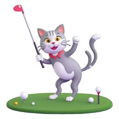 happy cat playing golf on his birthday sticker