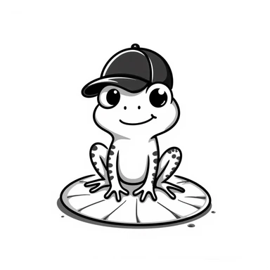 Tiny tropic frog wearing a baseball cap sticker