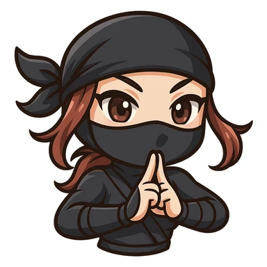 Crop to show only the head and arms of the sexy chibi ninja girl, keep bold outlines, sized for Twitch emoji use with transparent background. sticker