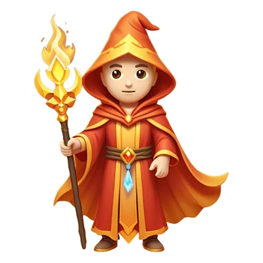 Clash of Clans aesthetic: Cinematic heroic powerful fire Wizard Hero  close up Emoji, rendered in a 3D vector-style similar to standard emojis with minimal shading and bold, simplified shapes. A compact, isometric figure draped in flowing enchanted robes and wielding a mystical staff, softly glowing with an arcane magical charm. Simplified yet unmistakably iconic, highly detailed and consistent, glowing with a soft radiant glow and high shine. Stylized with a touch of whimsical sorcery and a soft glowing outline, capturing the essence of a powerful wizard ready to cast spells with a friendly, playful spirit! sticker