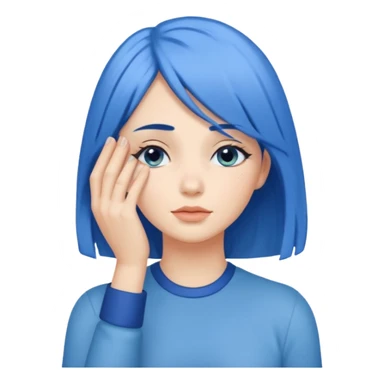 Woman with hand.completely covering eyes with medium length blue hair sticker