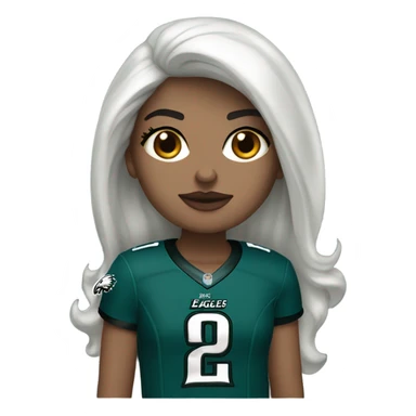 White female long dark hair red lips wearing Philadelphia Eagles jersey sticker