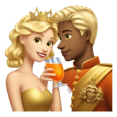beautiful blond princess with crown in a golden dress and a beautiful blond prince drinking aperol sticker