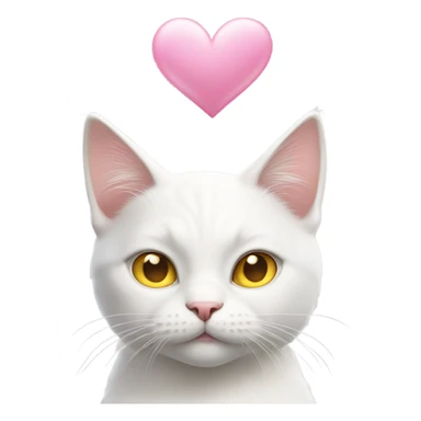 Realistic White cat with yellow eyes, pink hearts over head  sticker