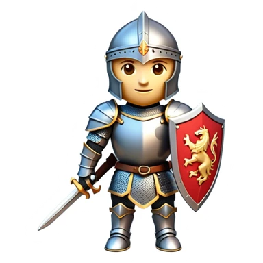 Clash of Clans aesthetic: Cinematic Playful Armored Knight Hero Emoji, rendered in a 3D vector-style similar to standard emojis with minimal shading and bold, simplified shapes. A compact, isometric warrior clad in gleaming plate armor with intricate heraldic details, softly glowing with a chivalrous medieval charm. Simplified yet unmistakably iconic, highly detailed and consistent, glowing with a soft radiant shine and high polish. Stylized with a touch of noble valor and a soft glowing outline, capturing the essence of a gallant knight ready for honorable battle with a friendly, playful manner! sticker