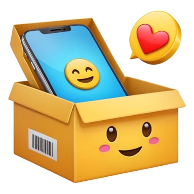 smartphone with buy button and delivery box, e-commerce, high fidelity, smooth edges, emoji style sticker