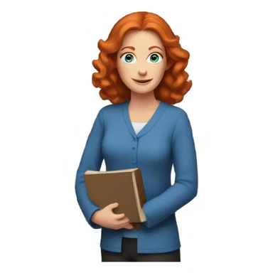 Middle aged Redhead female with blue eyes surrounded by books sticker