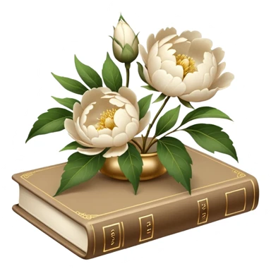 Beige books and white flowers pions sticker