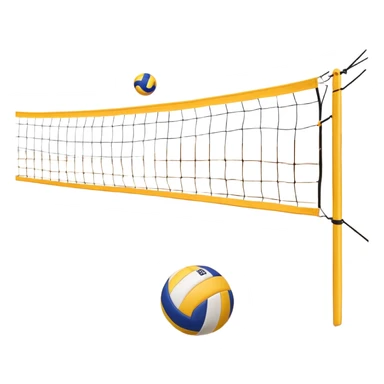 A close-up volleyball net with a ball hovering above it, set against the backdrop of a sandy volleyball court. The scene highlights the tension of an impending play, with the court lines clearly visible and a bright, sunny atmosphere surrounding the action. sticker